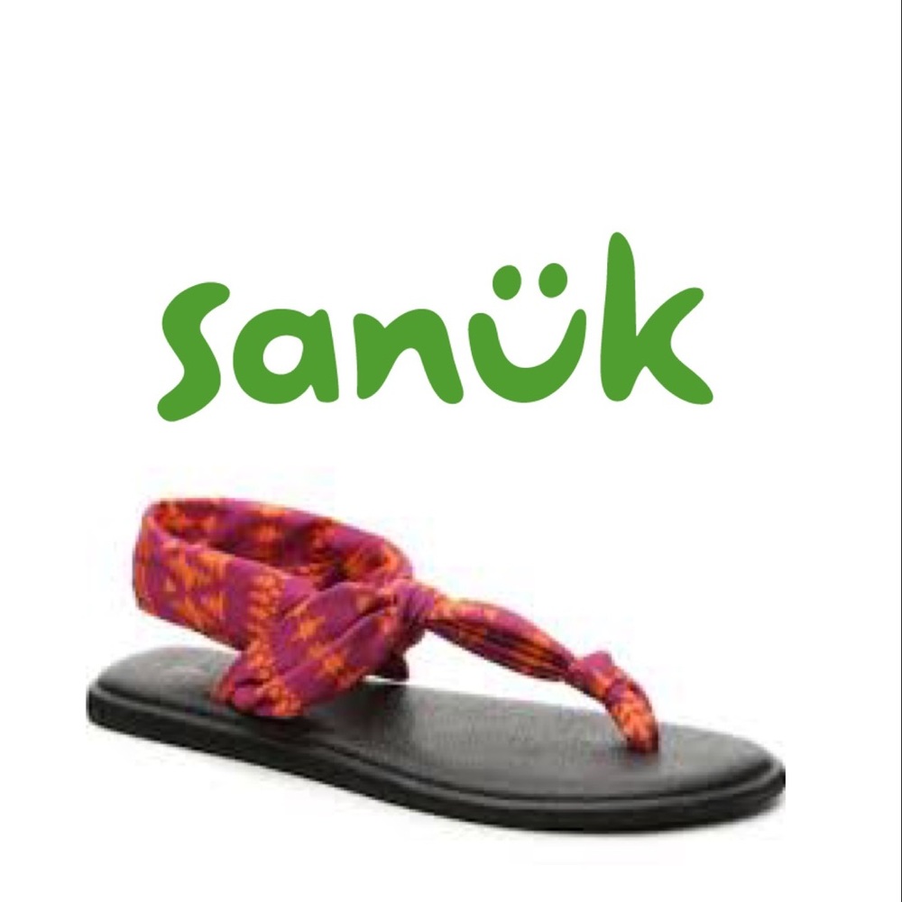 Sanuk Yoga Ella Sling Pink and Orange Printed Sandals Size 8
